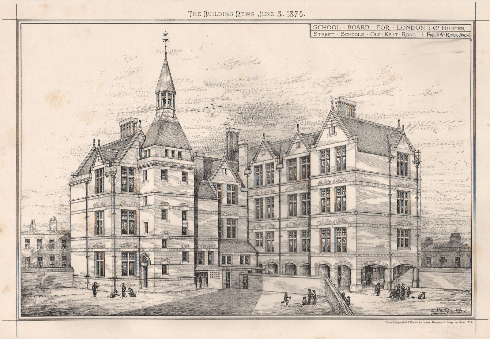 School Board for London; Great Hunter Street Schools, Old Kent Road 1874 print